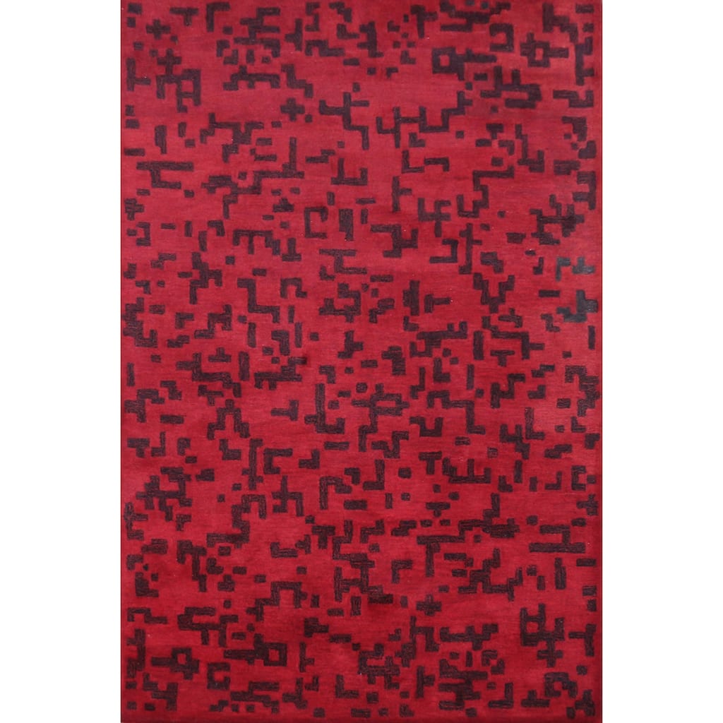 Modern Indian Area Rug Contemporary Handmade Wool Carpet - 5'3" x 7'7"