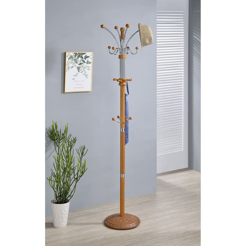 73 In. Metal and Wood Coat Rack - Oak