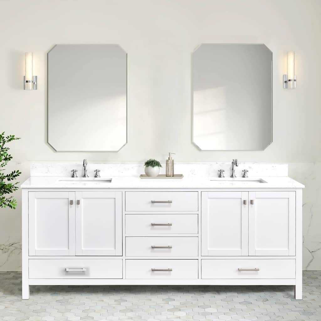 OpalithD 84 in. Bathroom Vanity with Double Sinks, Wood Bath Cabinet with Top