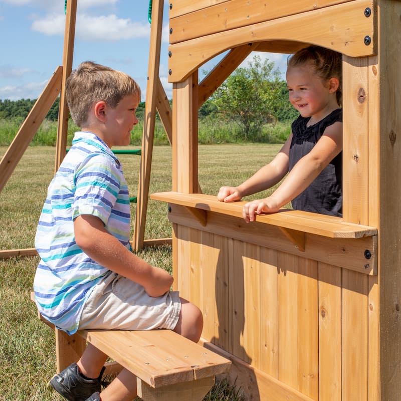 Backyard Discovery Montpelier Cedar Wood Swing Set, Slide, Clubhouse
