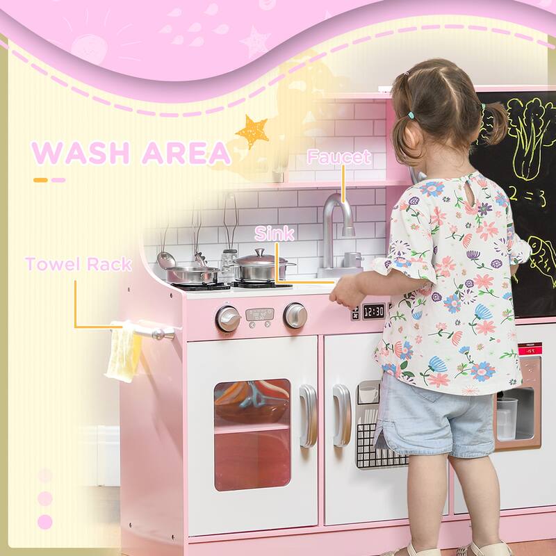 Kids Pretend Play Toy Kitchen with Play Phone, Chalkboard,Towel Rack