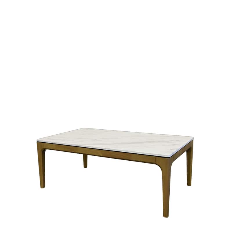HomeRoots 47" White and Natural Faux Marble and Solid Wood Coffee Table - 47.20 in. x 17.70 in. x 27.60 in.