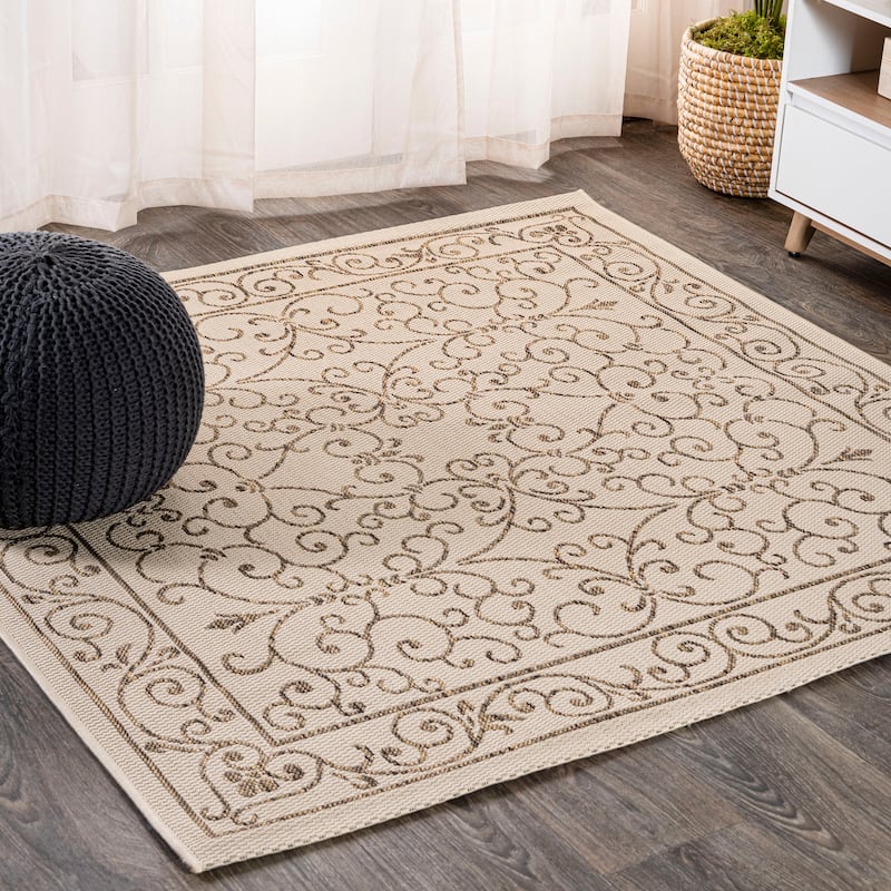 JONATHAN Y Filigree Textured Weave Indoor/Outdoor Area Rug - 8' Square - Beige/Brown