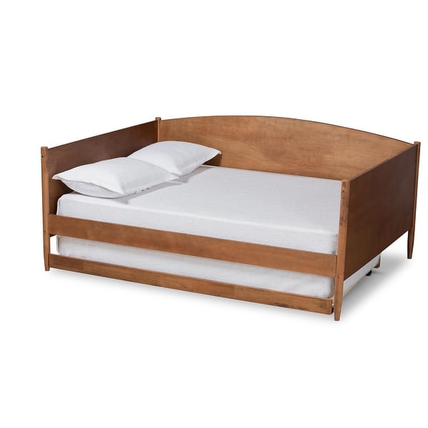 slide 2 of 12, Veles Modern Ash Walnut Finished Wood Full Size Daybed with Trundle Brown