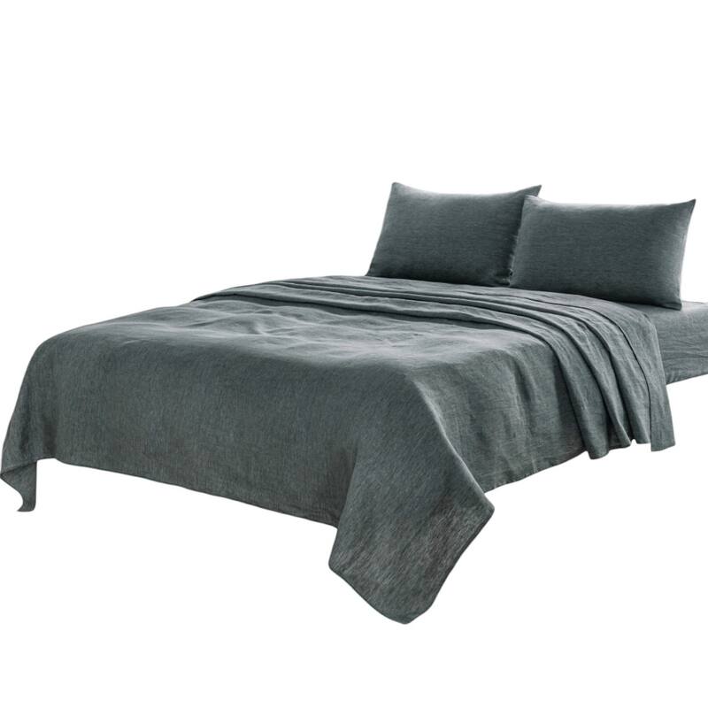 HomeRoots Four Piece Slate Gray Linen Sheet Set