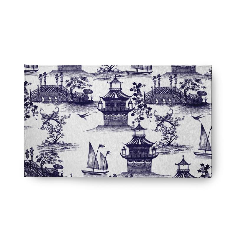 China Old Oriental Chenille Area Rug - Navy - 18" x 30"