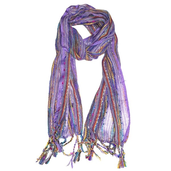 Long BoHo Gauze Scarf MULTI Stripe Slubby Lurex Metallic