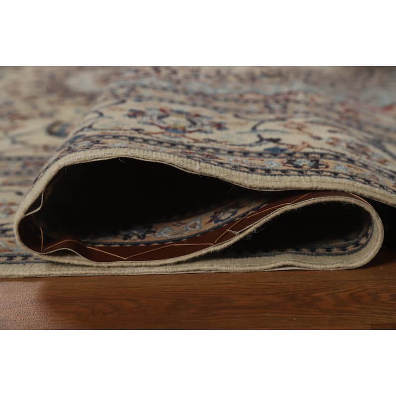 Hand Knotted Oriental 100% Wool Carpet Traditional Floral Beige & Ivories Nain Area Rug - 11' 5'' X 8' 0''