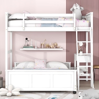 Twin over Full Bunk Bed with Built-in Desk&Drawers, Wooden Separated High Loftbed and Platform Bedframe, for Kids Adults Bedroom