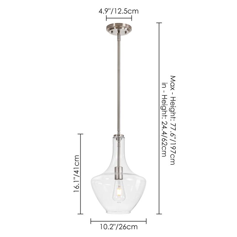 10.4" 1-Light Modern Bell-Shaped Chrome/Gold/Matte Black Clear Glass Pendant Light for Kitchen Island Dining Room