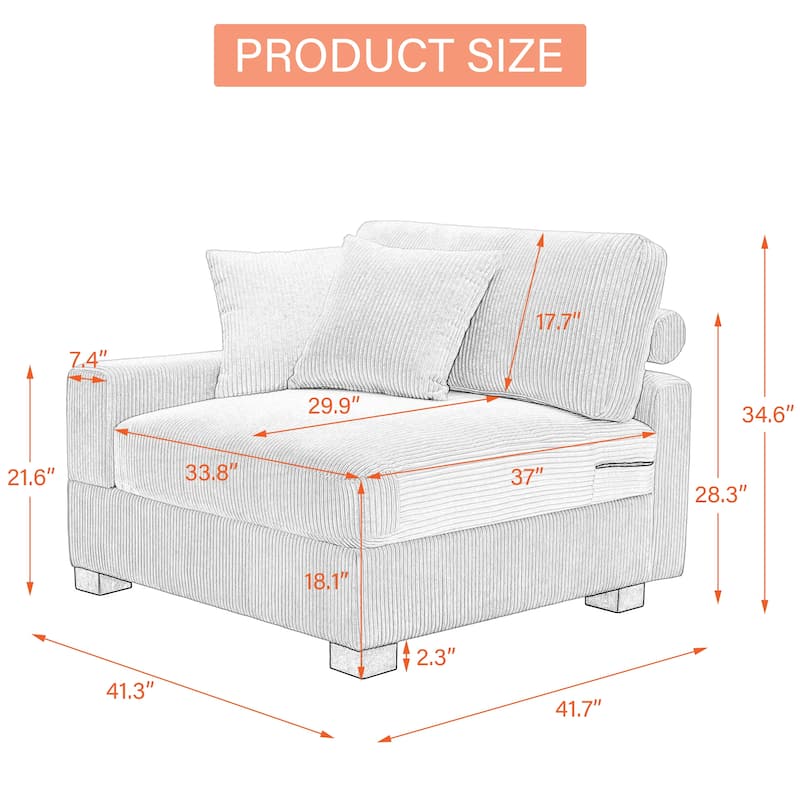 Upholstered Corduroy Modular Sectional Sofa with 2 throw pillows