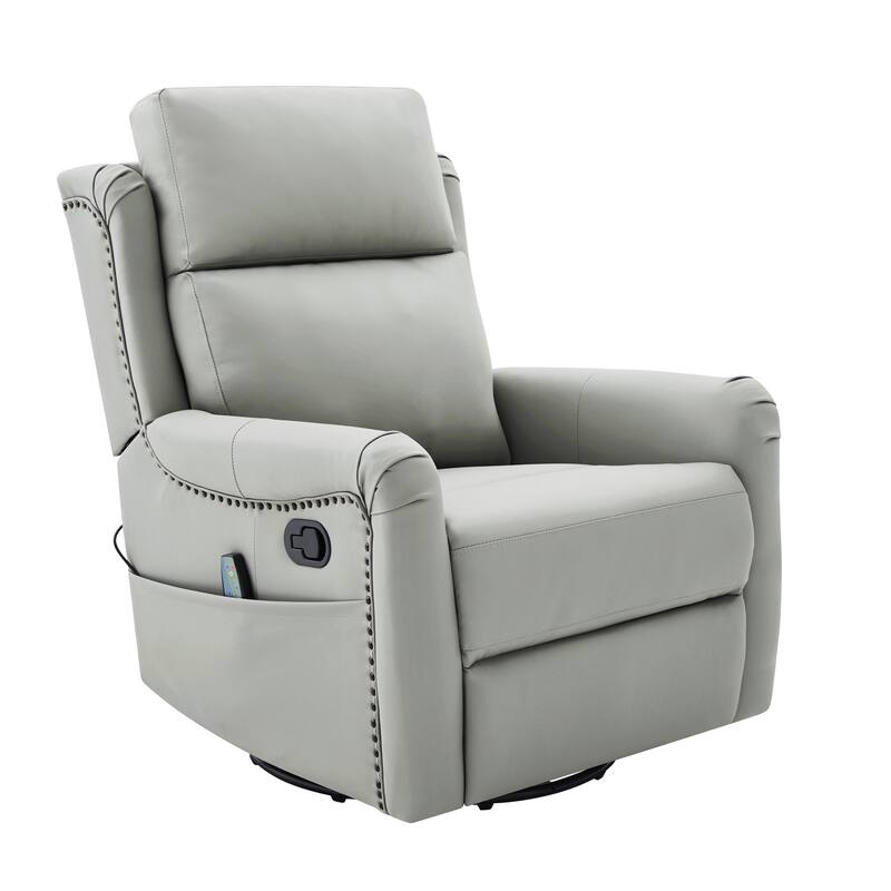Christopher Knight Home - Modern Upholstered Swivel Recliner Chair with 8-Point Massage, Heating, and Storage Pocket