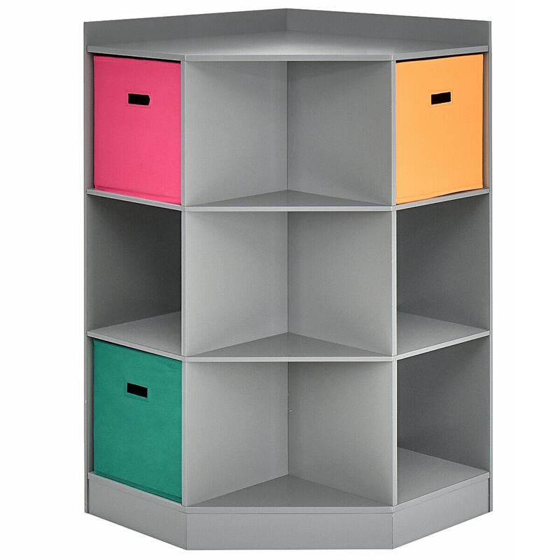 Gymax 3-Tier Kid Storage Shelf Cubes w/3 Baskets Corner Cabinet - See Details - Grey - See Details