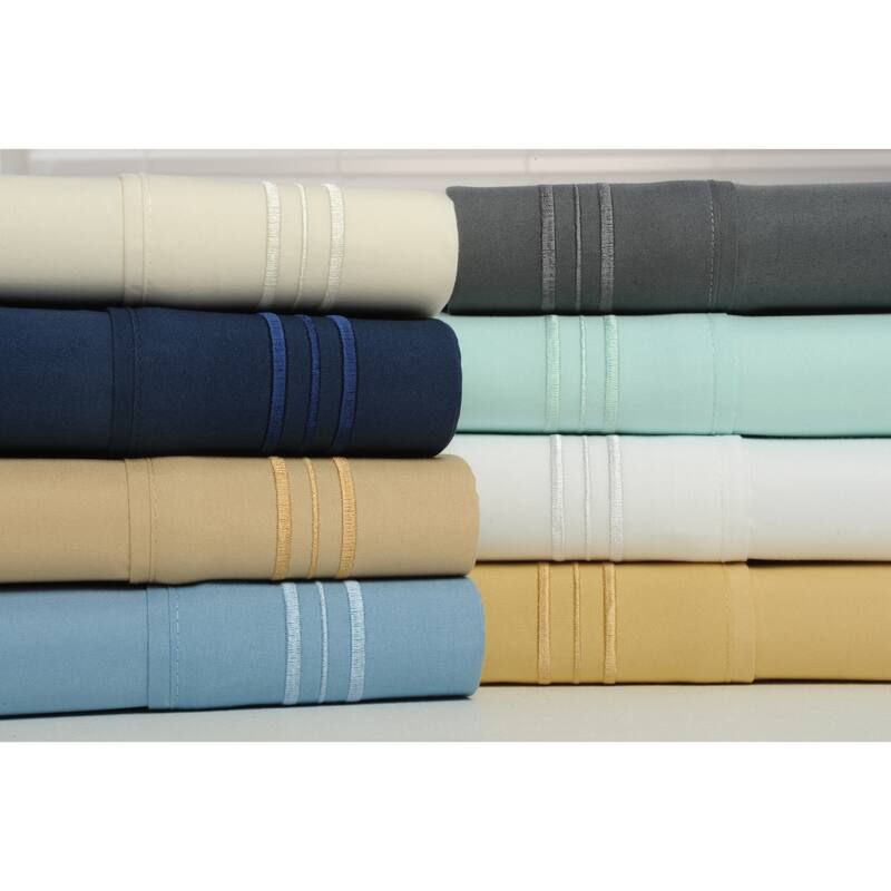 Rayon from Bamboo 4 Piece Luxury 3 Line Embroidered Sheet Set