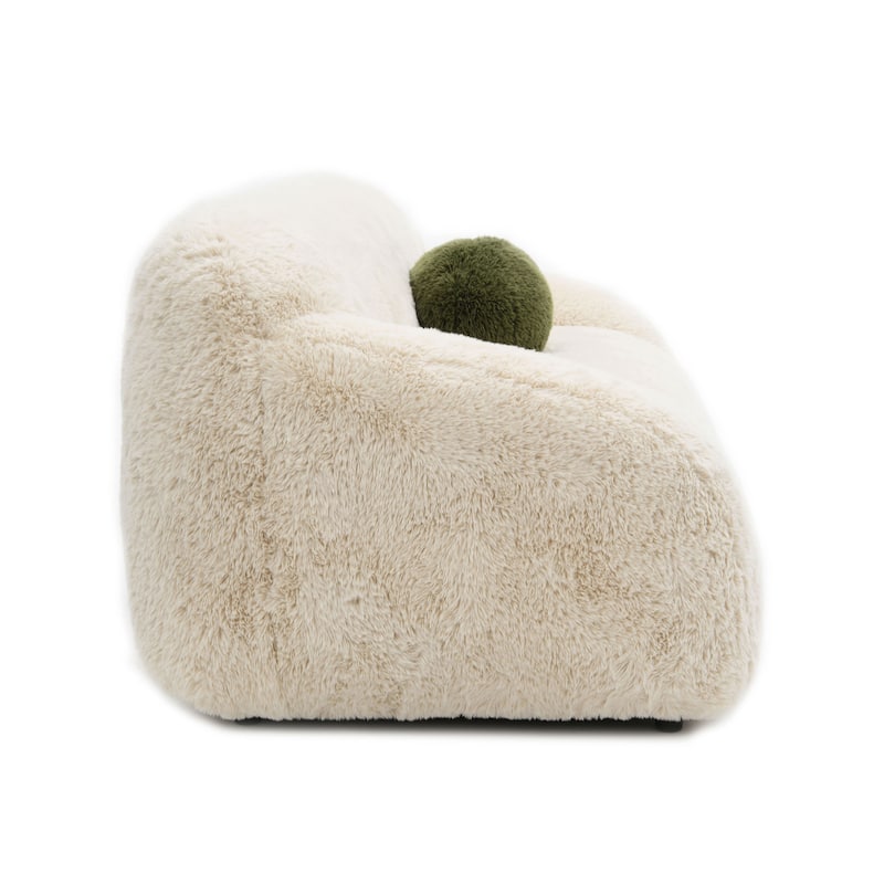 Furniture of America Cynra Modern 2-Piece Faux Fur Sofa Set with Ball Pillows