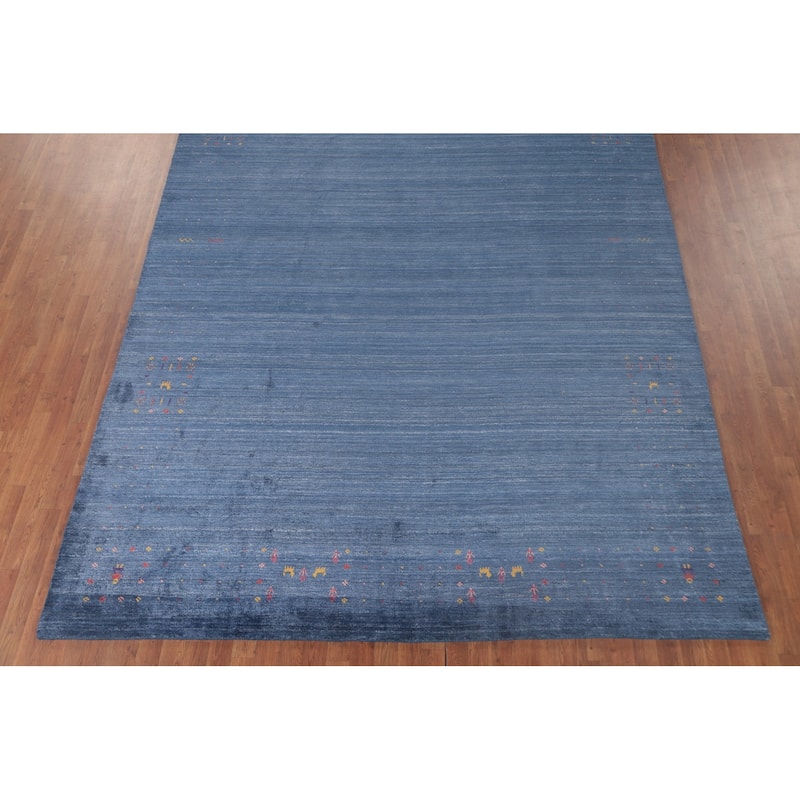 Blue Gabbeh Indian Area Rug Handmade Oriental Silk Carpet - 8'6"x 12'10"