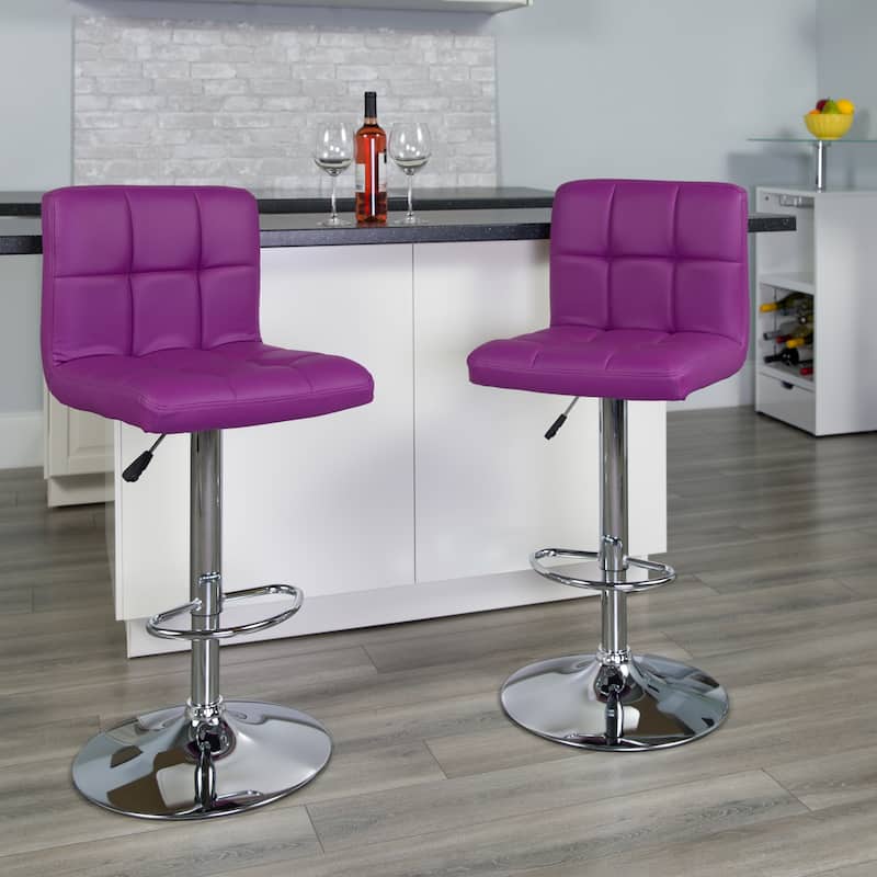 Contemporary Quilted Vinyl Adjustable Height Barstool with Chrome Base