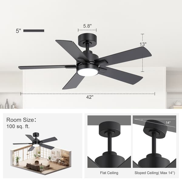 dimension image slide 14 of 17, 42/48/52/56/60/65-IN LED Ceiling Fan with Light Kit and Remote(5/6/7/8-Blade)