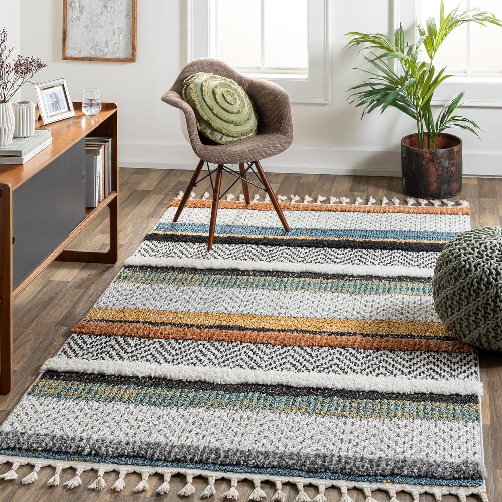 Livabliss Ipek Boho Stripe Plush Area Rug