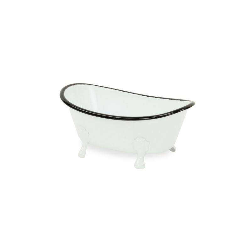 HomeRoots 3" White Fabric Hand Painted Decorative Tub Tabletop Sculpture - 7' X '3.25' X '4