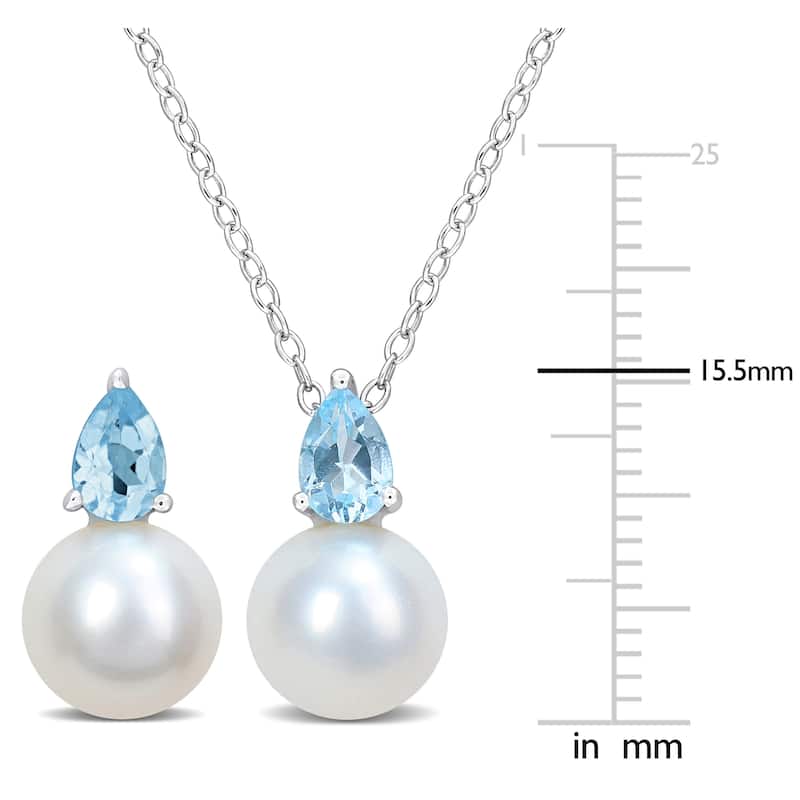 Miadora Cultured Freshwater Pearl 1 2/5ct TGW Sky Blue Topaz Jewelry Set Sterling Silver