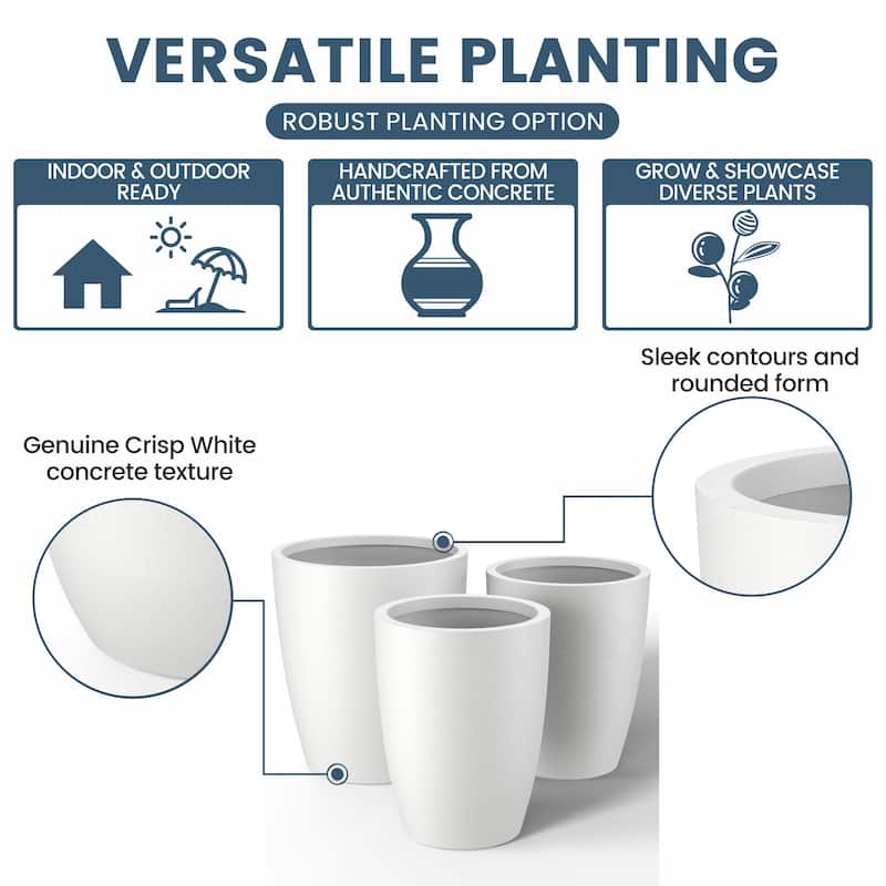 Tall Concrete Round Plant Pots / Large Indoor and Outdoor flower Planters
