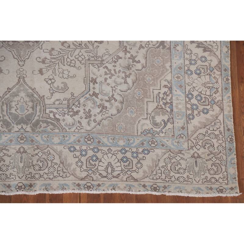 Hand Knotted Oriental 100% Wool Carpet Traditional Medallion Beige & Ivories Tabriz Area Rug - 10' 9'' X 7' 8''