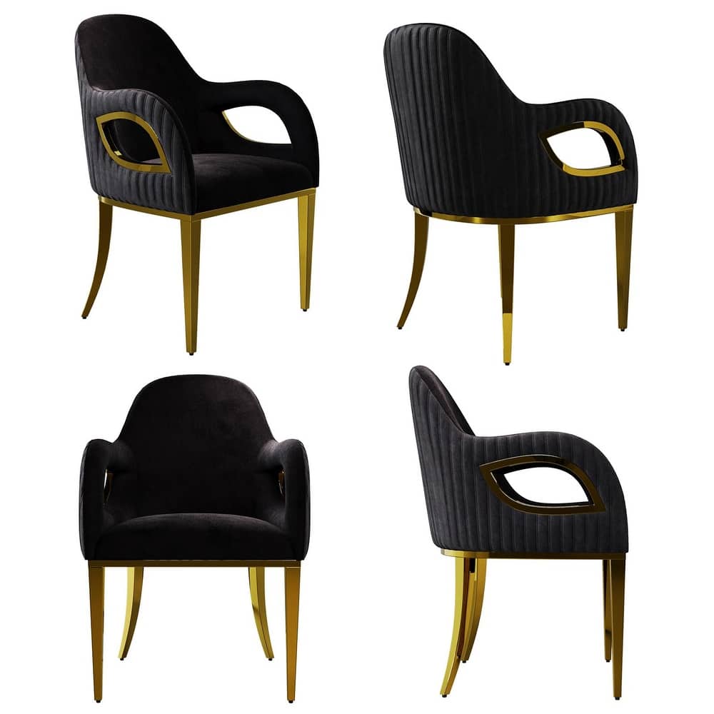 Luxury Black Velvet Accent Armchair with Fox-Eyes Arms