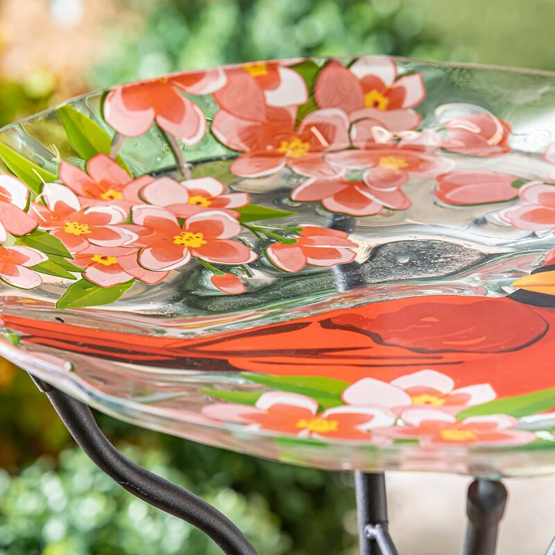 18" Decor and Embossed Glass Bird Bath, Cardinal