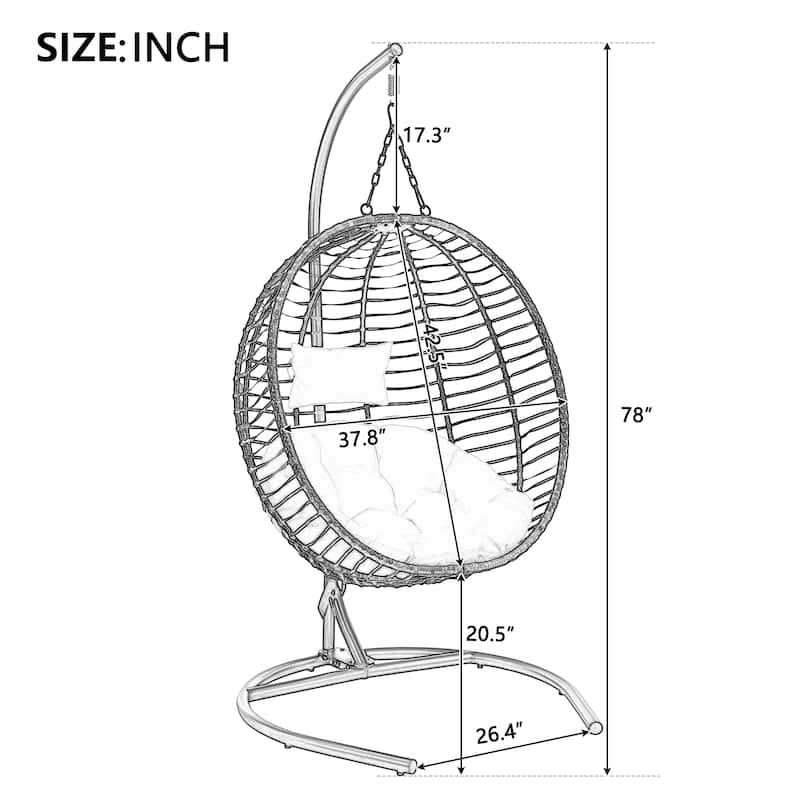 Single Person Folding Egg Chair with Stand, Hanging Egg Chair, Wicker Hammock Swing Chair with Adjustable Anti-Slip Feet