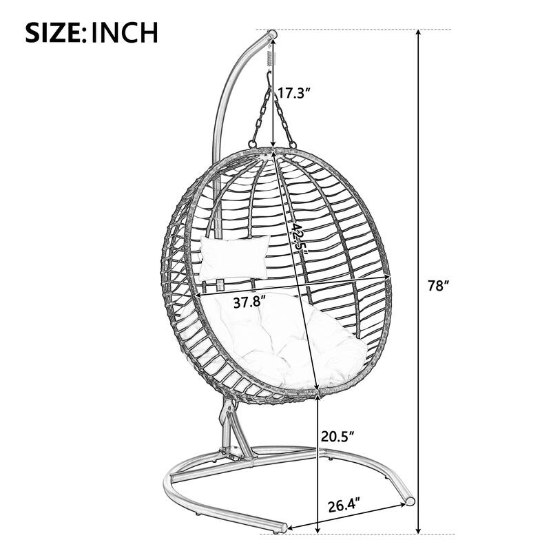 Single Person Folding Wicker Hammock Swing Chair with Adjustable Anti-Slip Feet