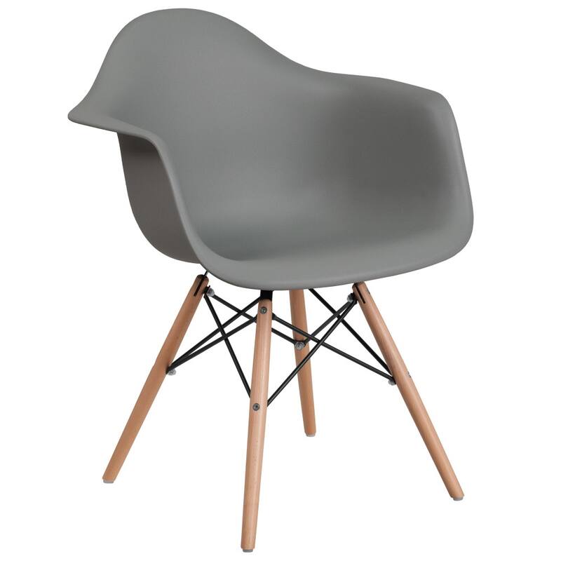 Plastic Chair with Arms and Wooden Legs