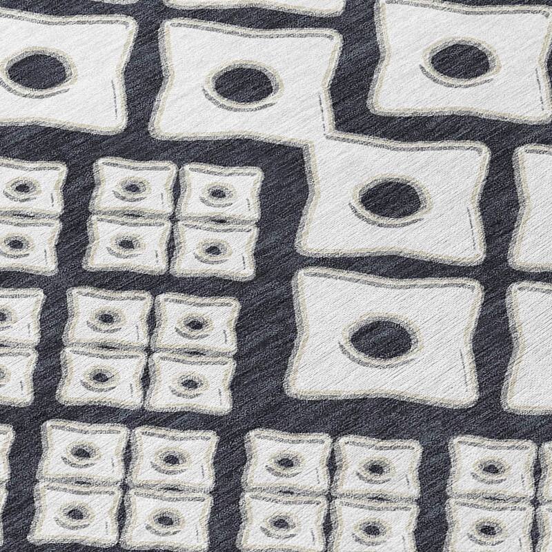 Black And Ivory Geometric Washable Indoor Outdoor Area Rug - 3' x 5'