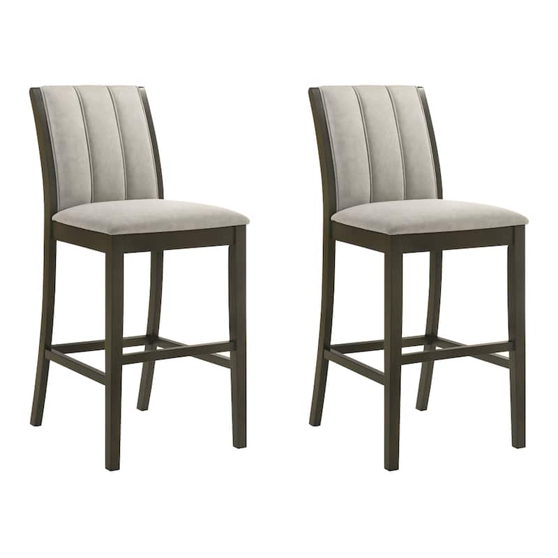 Nolan 26 in. Dark Roast Counter Height Rubberwood Barstool with Grey Fabric Seat - Set of 2