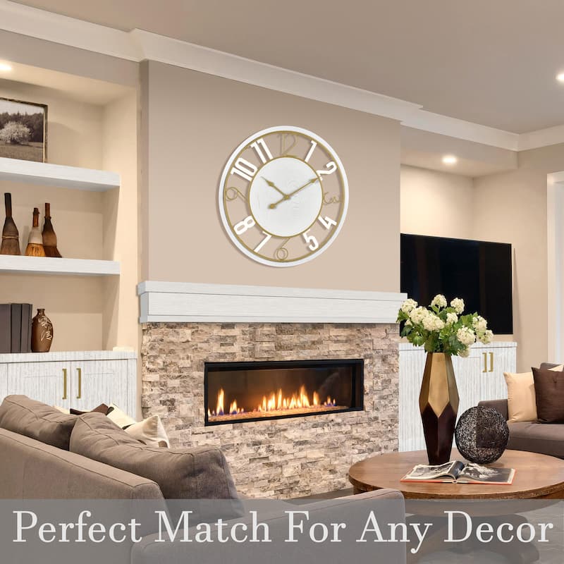 Sorbus Large 24" Decorative Round Wooden Analog Modern Wall Clock Battery Operated With Numeral Style Design