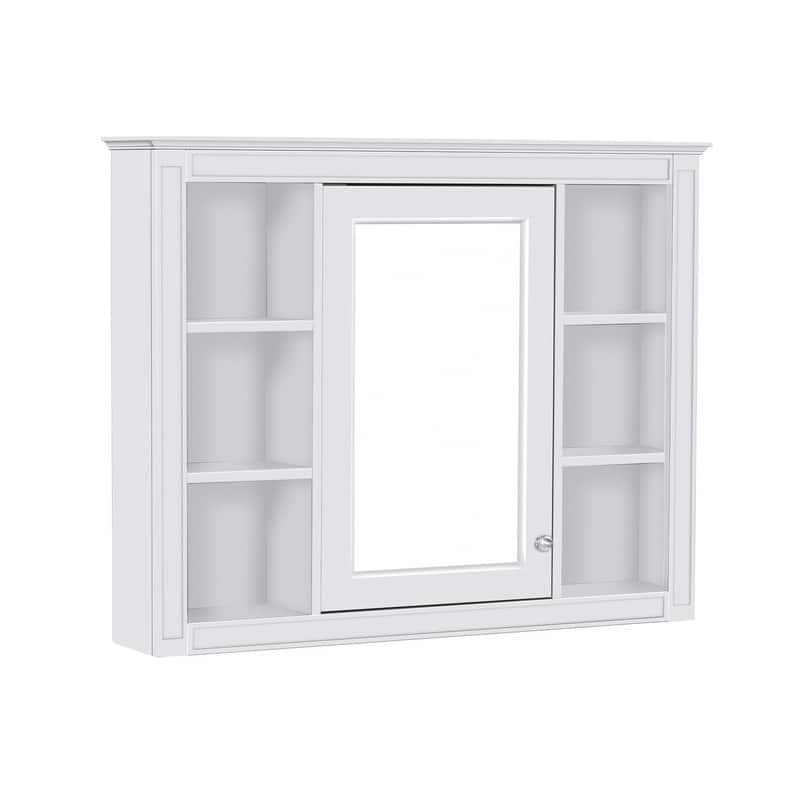 35'' x 27.5'' Modern Bathroom Wall Medicine Cabinet, Wall Mounted Bathroom Storage Cabinet with Mirror and 6 Open Shelves - N/A