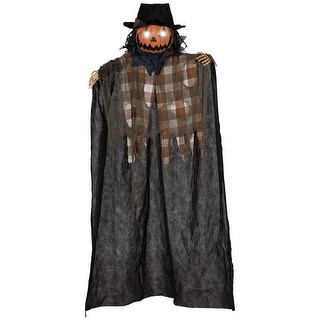6' Life Size Halloween Hanging Sound Activated Pumpkin Ghost Decoration, Light-up Eyes and Creepy Talking
