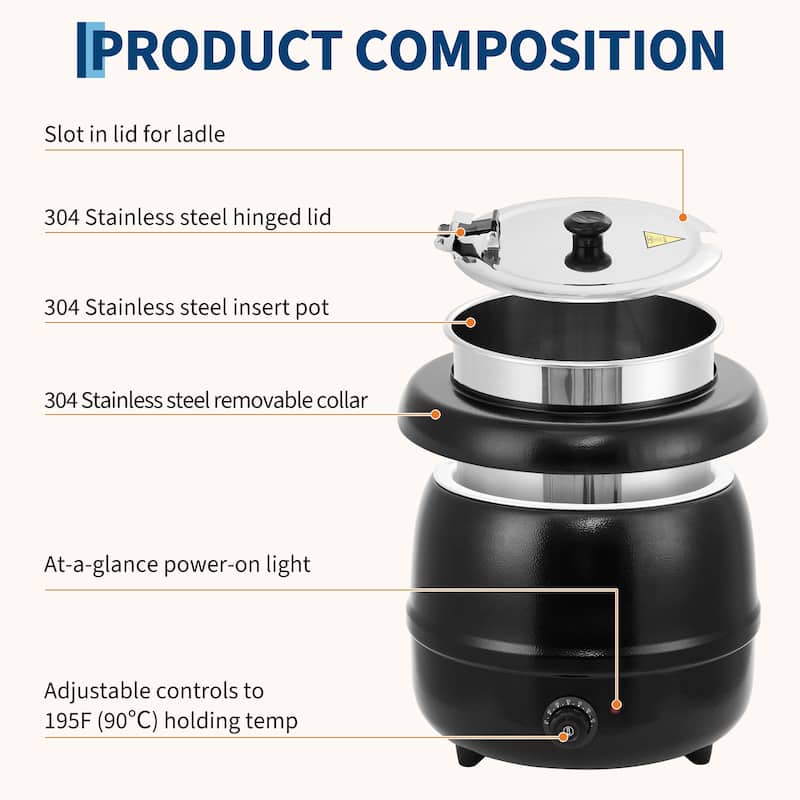 Portable Electric Drum-Type Soup Food Warmer for Restaurant, Buffet, Catering