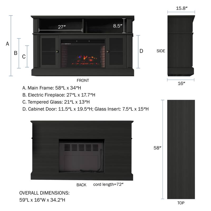 Electric Fireplace TV Console for 60-Inch TVs
