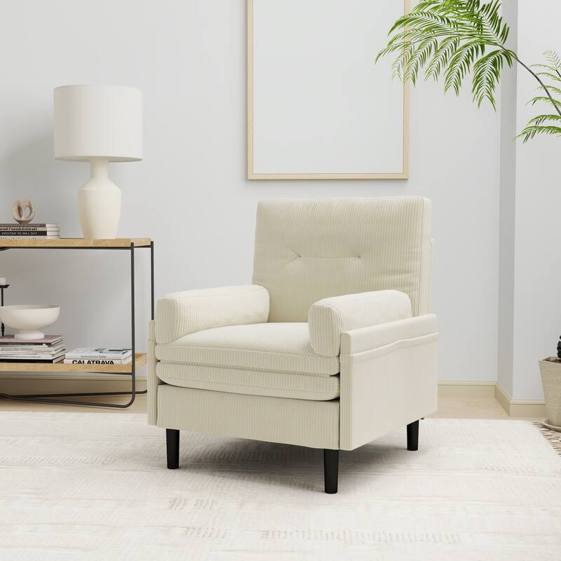 Ivory Corduroy Multi-Functional Adjustable Sofa, Convertible Lounge Chair and Guest Bed