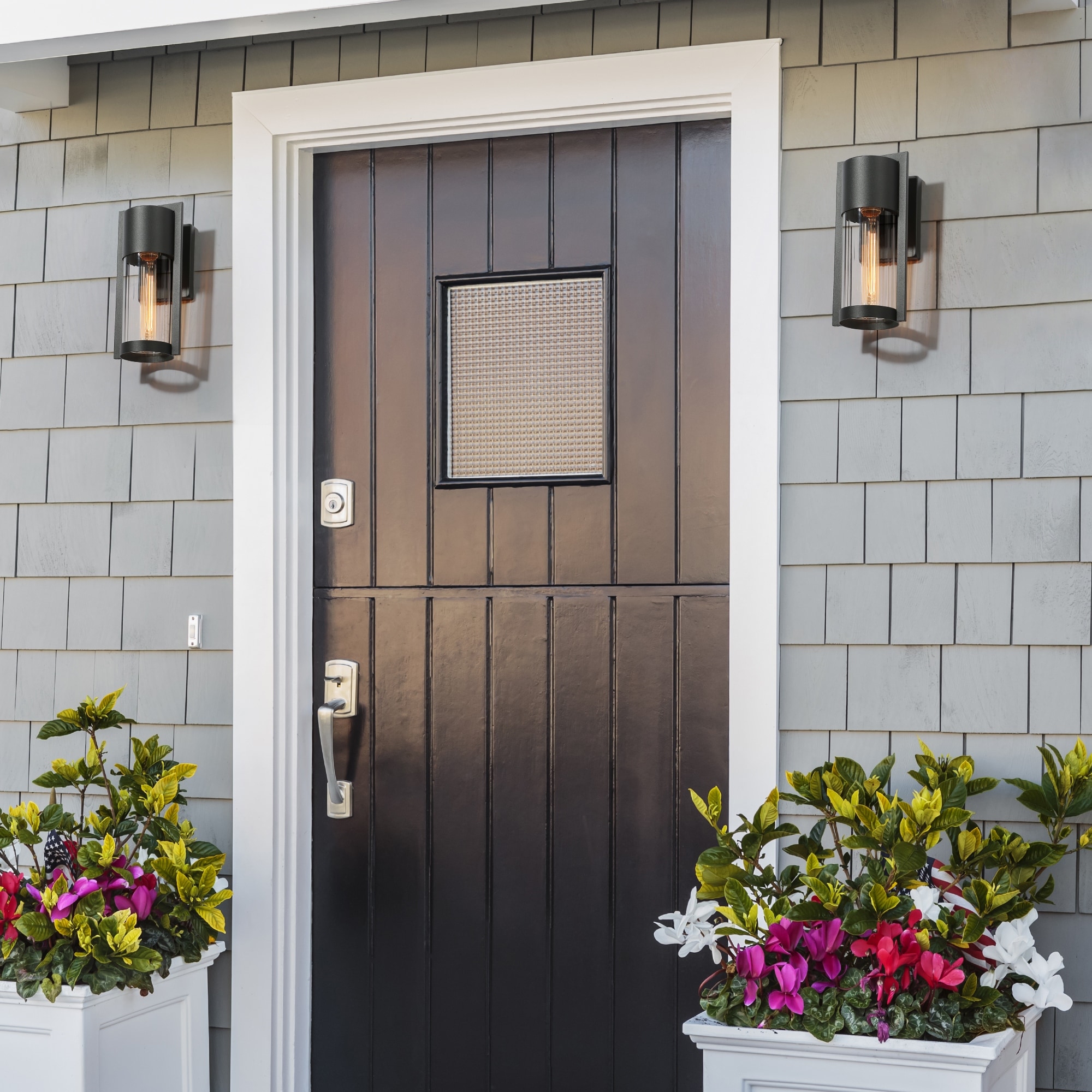 2-pack Aluminum Modern Black Outdoor Glass Sconce Farmhouse Cylinder LED Patio Wall Lantern