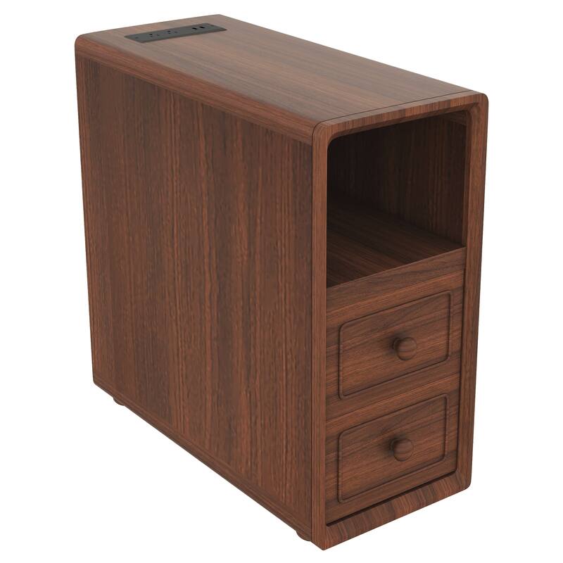 Side Table Storage Cabinet End Table with Drawers, File Cabinet Nightstand Corner Table with Open Shelf