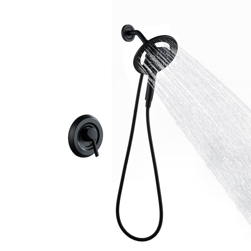 Magnetic 2-in-1 Shower System - 4-Spray 7.5 in. Wall Mount Dual Fixed and Handheld Shower Head in Matte Black