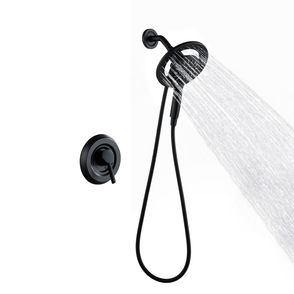 Magnetic 2-in-1 Shower System - 4-Spray 7.5 in. Wall Mount Dual Fixed and Handheld Shower Head in Matte Black