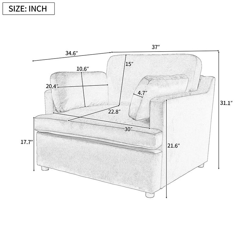 Oversized T-Cushion Accent Chair with Floating Armrest Pillows by Harper&Bright Designs