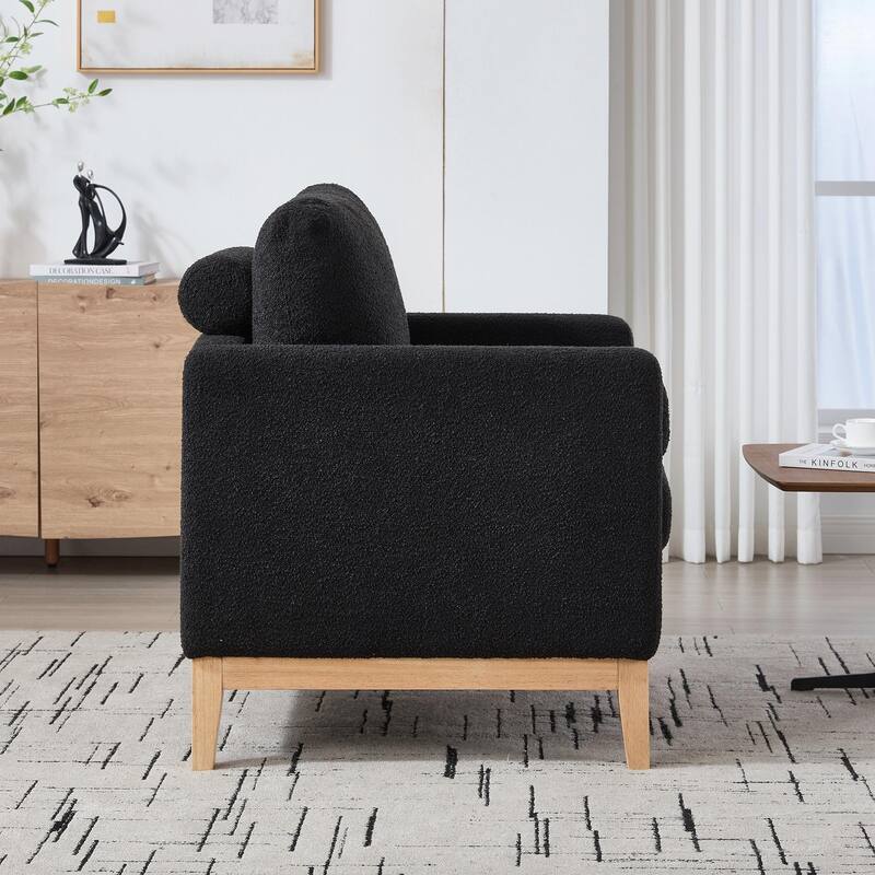Boucle Armchair with Storage Ottoman - 300lb Capacity, Farmhouse Style