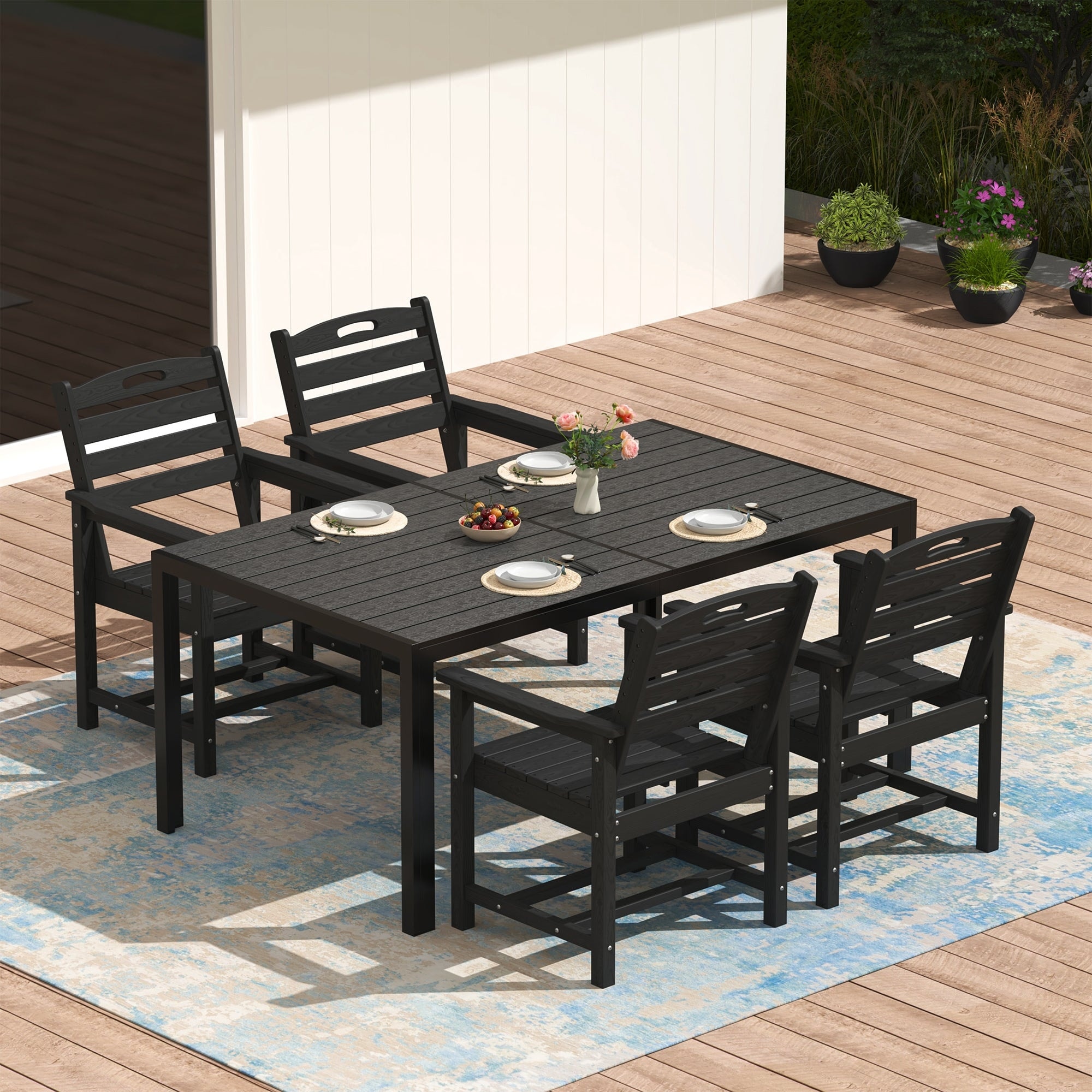 5/7-Piece Outdoor Dining Set with 4/6 HDPE Patio Chairs and Rectangular Table, Patio Dining Table Set for 4/6