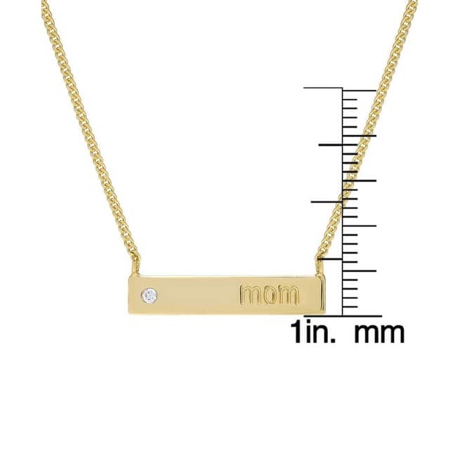 Victoria Townsend Gold over .925 Sterling Silver Lab White Sapphire Engraved "Mom" Necklace