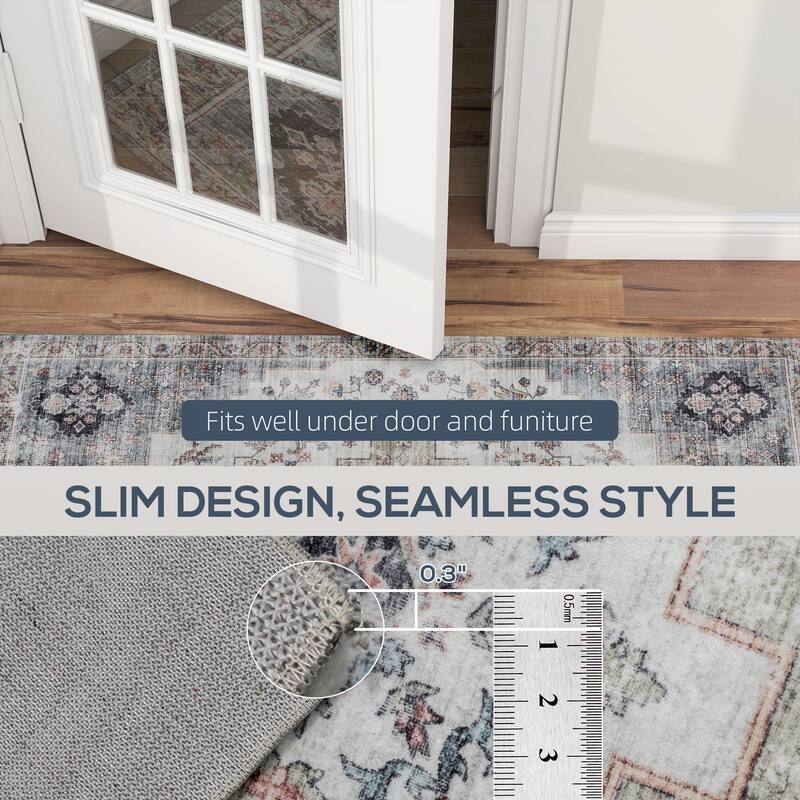 HOMCOM 4x6 Area Rug, Vintage Machine Washable Rug, Non-Slip Floor Carpet for Living Room, Bedroom, Dining Room, Home Office