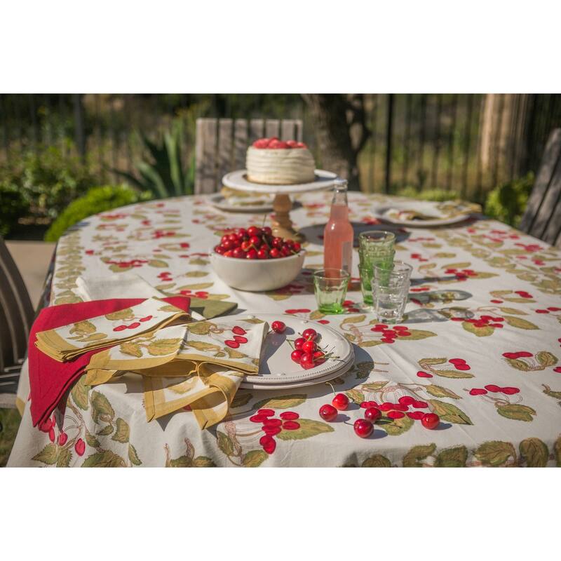 Couleur Nature Cherry Tablecloth - Red/Green - 71" x 142